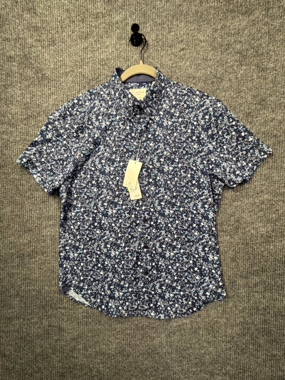 Con.Struct Mens Slim Fit 4-Way Stretch Micro Floral Button Down Shirt Blue Large
